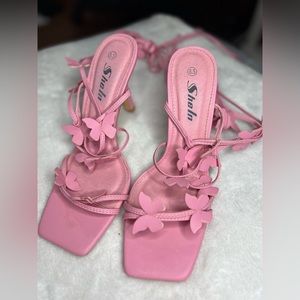 Pink Butterfly Strappy Heels